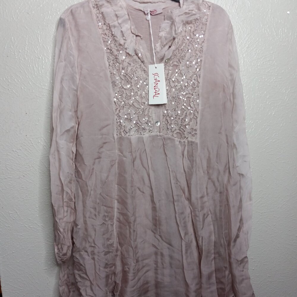 Scandal Pale Pink Long Sleeve Embellished Women’s Dress